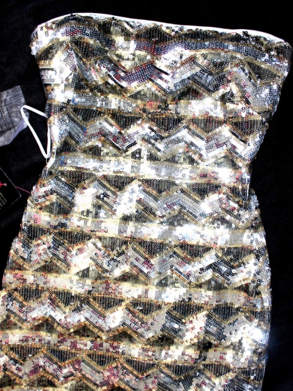 $180 NWT bebe silver gold sparkle sequin strapless floral bustier top dress - Picture 3 of 4